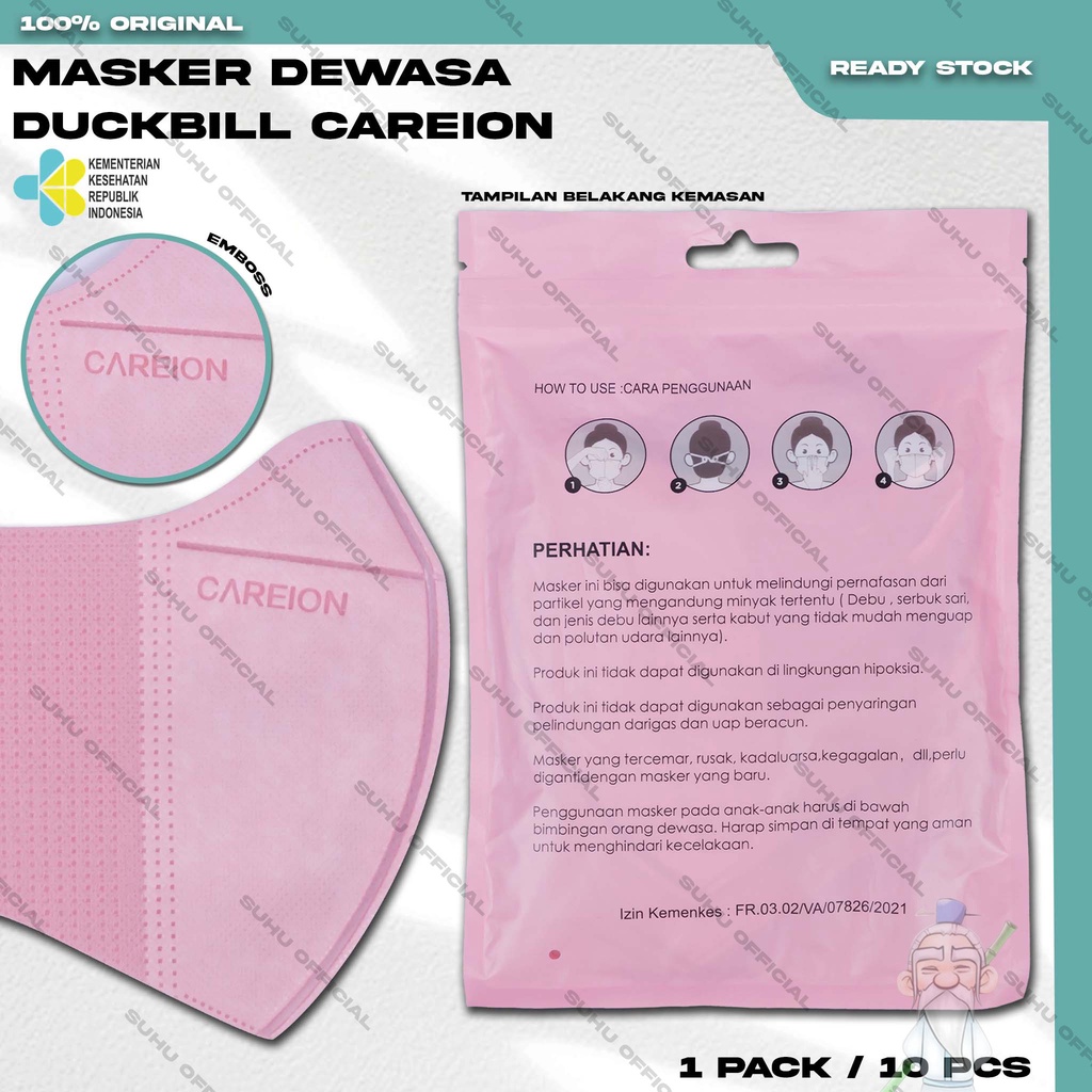 Masker Duckbil CAREION 4PLY isi 10Pcs Shrimp Warna Duckbill Earloop Surgical Mask Kemenkes