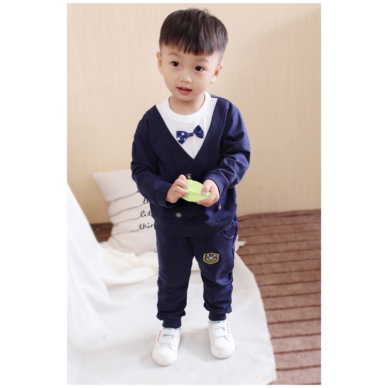 Setelan lengan panjang usia 6 bulan - 5 tahun MOTIF SCHOOL NAVY baju anak lakilaki premium