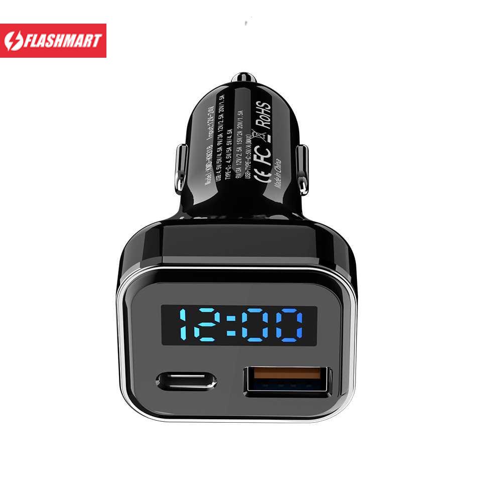 Flashmart Elistop Car Charger Smartphone USB Type C 2 Port 5A QC3.0 - KN318