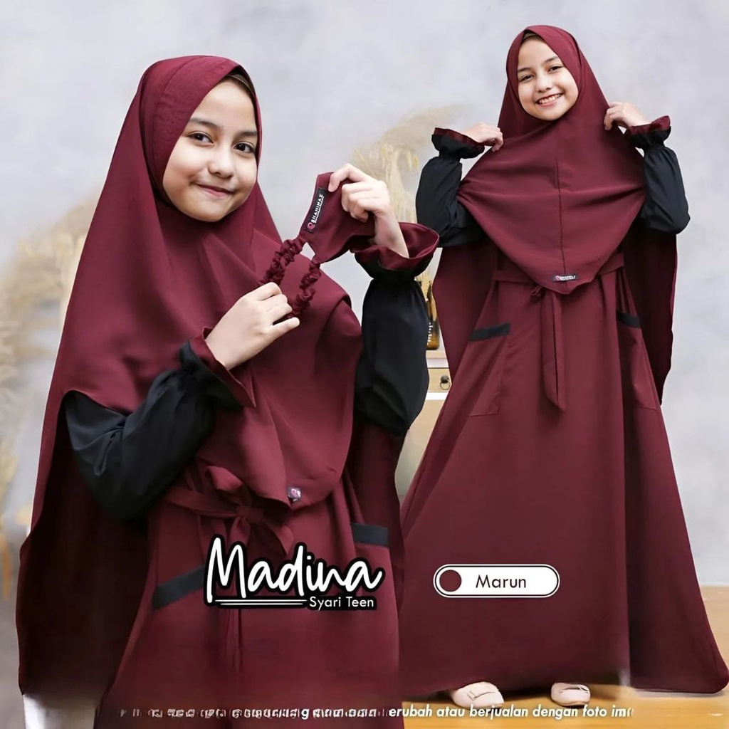 Baju Gamis Anak Tanggung Kekinian Madina Set Syar'i Syar'i Kids And Teen Gamis Khimar Free Masker Anak Usia 9 10 11 12 Tahun Dress Crinkle Anak Perempuan Gamis Muslimah Anak Cewek Tanggung