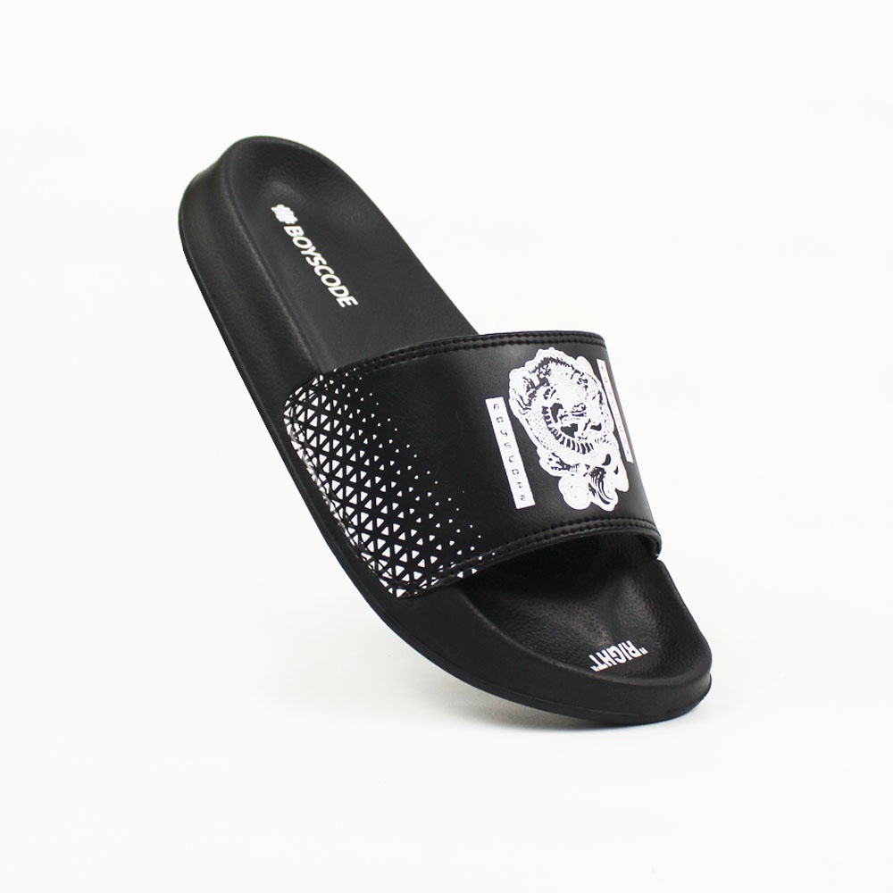 Sendal Selop BOYSCODE Angry Dragon Hitam Pria Wanita / Sandal Slide Cowok / Sandal Slip On / Sandal 