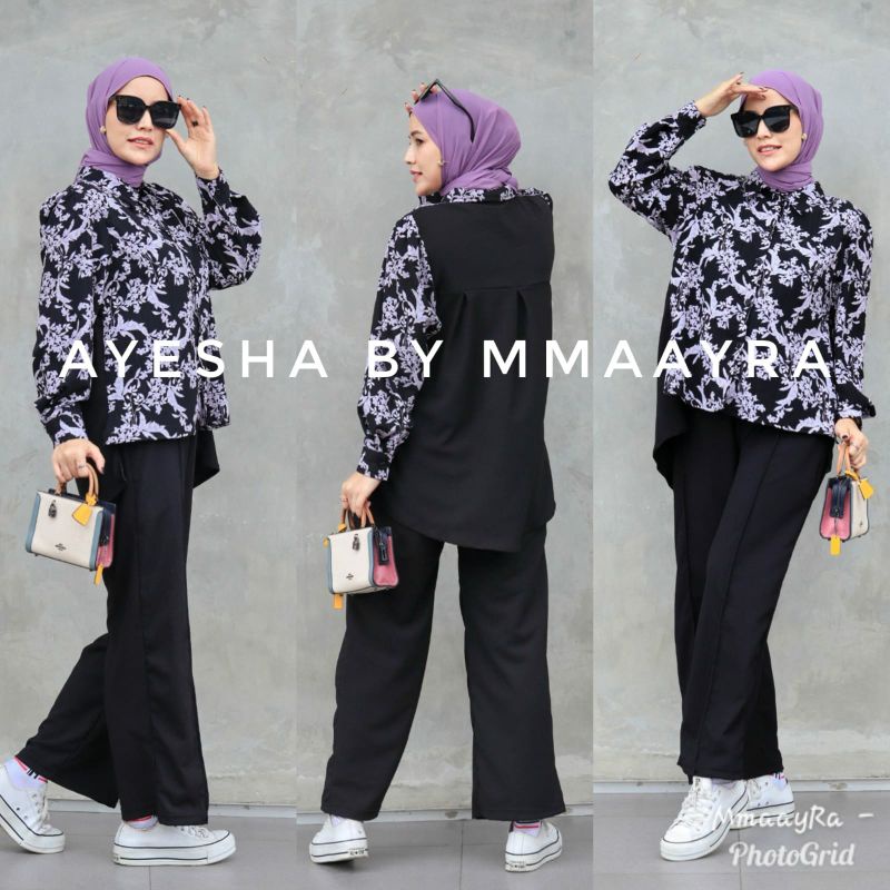 ayesha by mmaayra setelan kemeja dan celana setelan wanita baju terbaru ootd hijab yora crinkle baju
