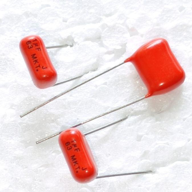 Capacitor mkt 1uf 63v orange / kapasitor mkt 105 63volt / 105j 63v muri33l