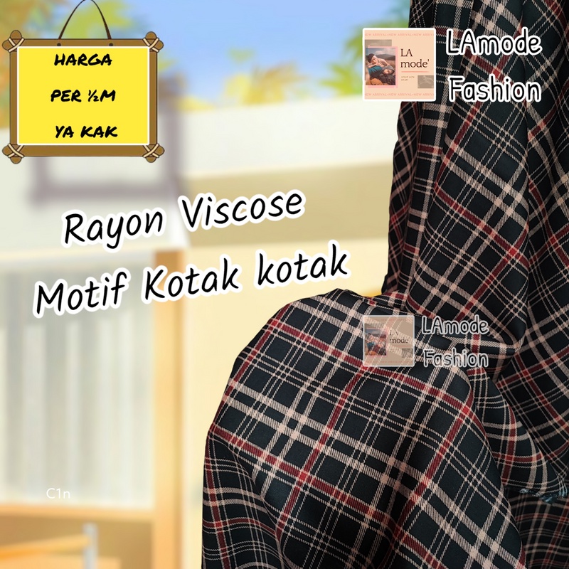 Kain Rayon Viscose Motif Kotak-Kotak