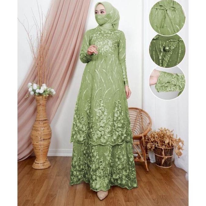 gamis busui tile tingkat/gamis full brukat/gamis brukat pesta