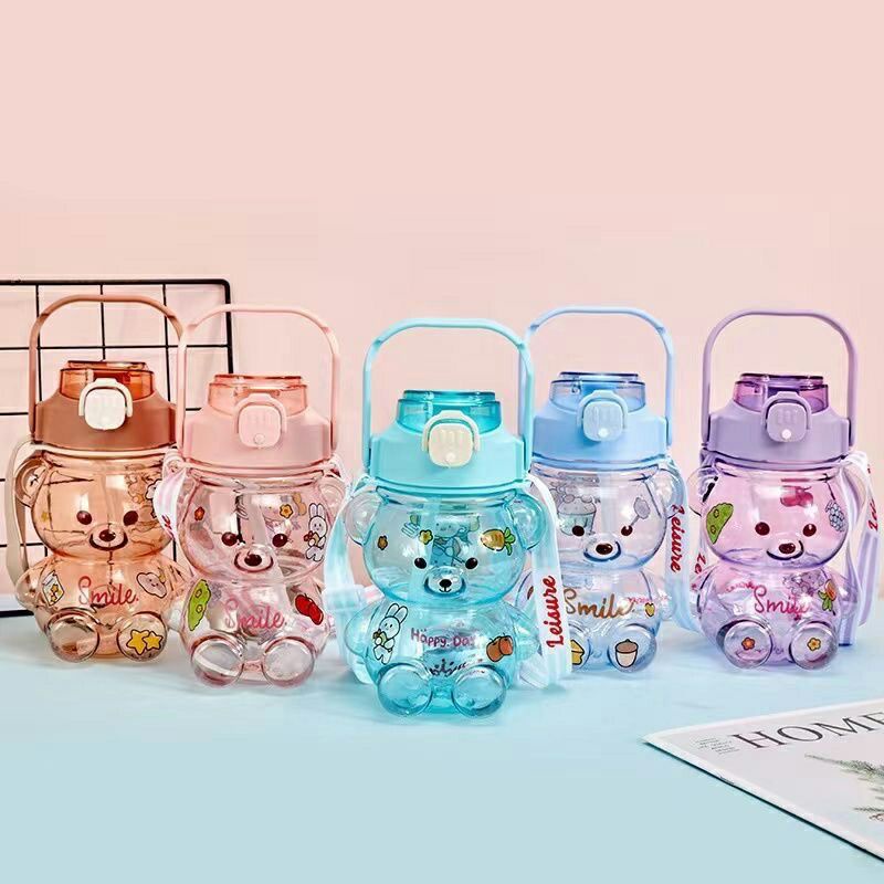 Botol Beruang Bening - Botol Minum Viral - Botol Minum 1100ml Anak Transparan Bentuk Beruang