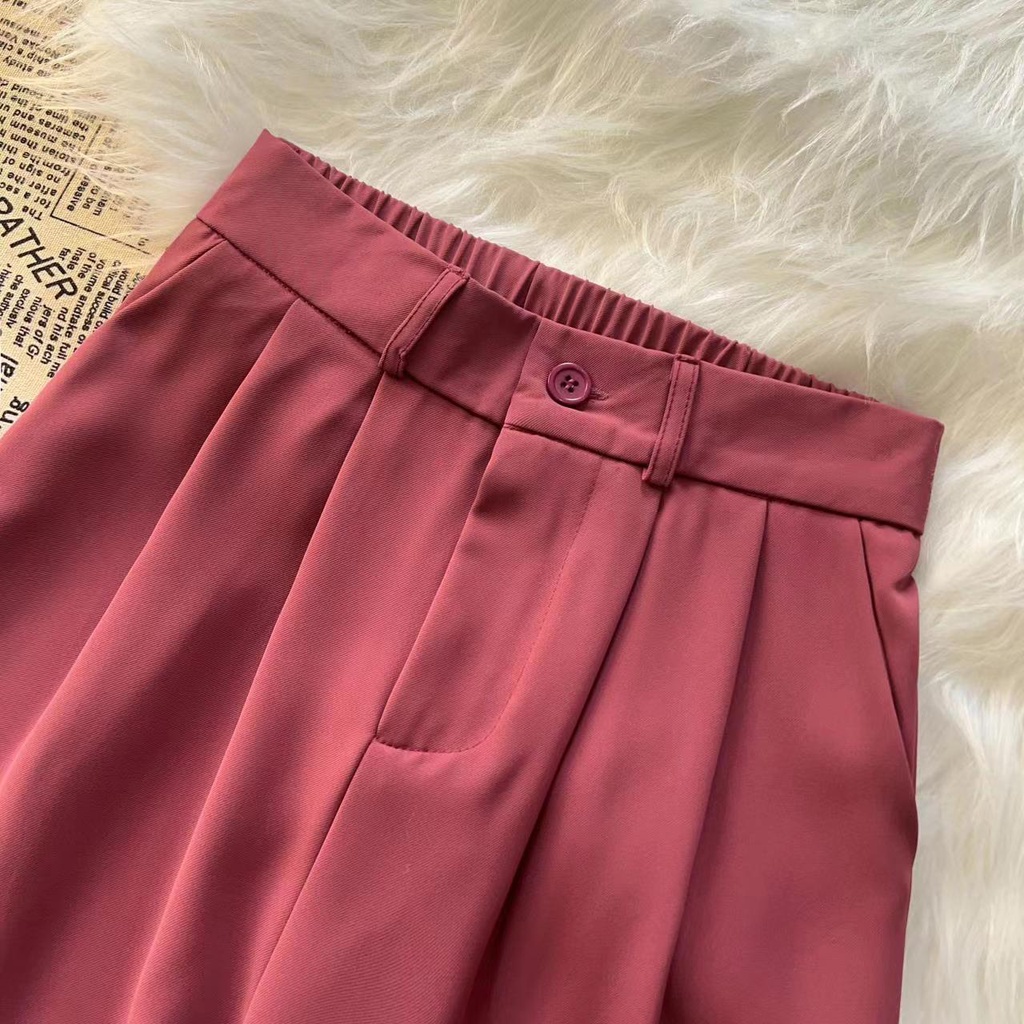 Merah Celana Setelan Wanita Highwaist Loose Korea Fashionable(realpict)