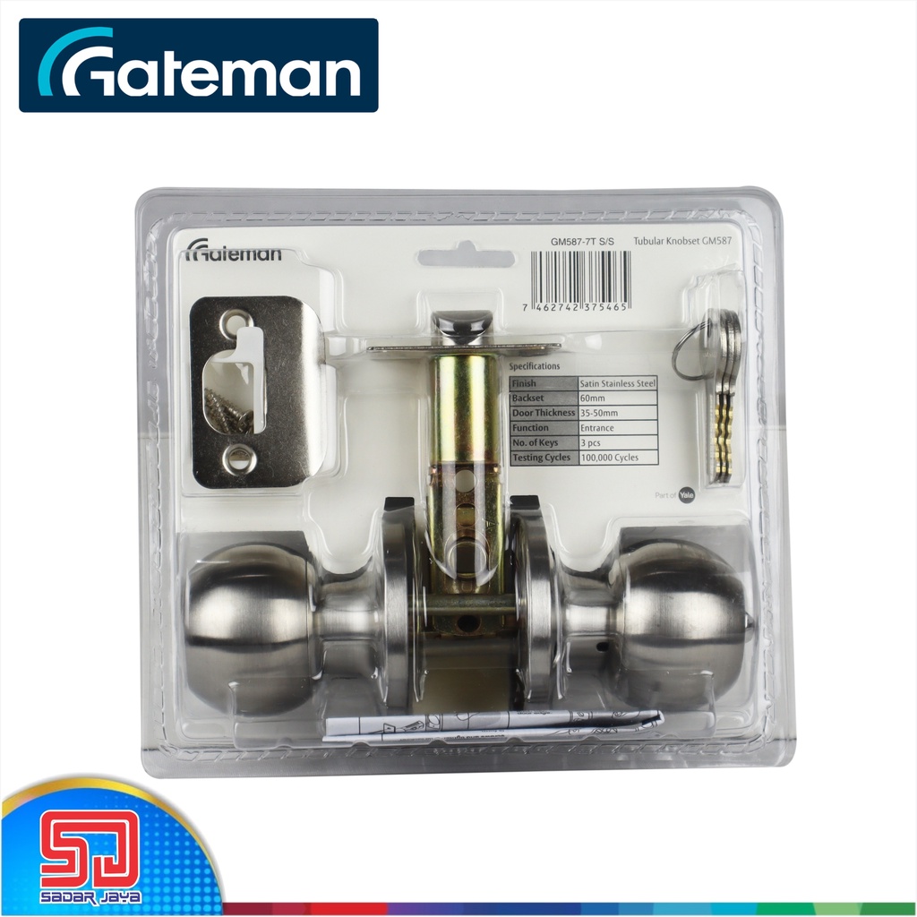 Gateman of Yale GM587-7T SS Tubular Knobset Handle Pintu Bulat Gagang Handel Kamar Mandi Silinder