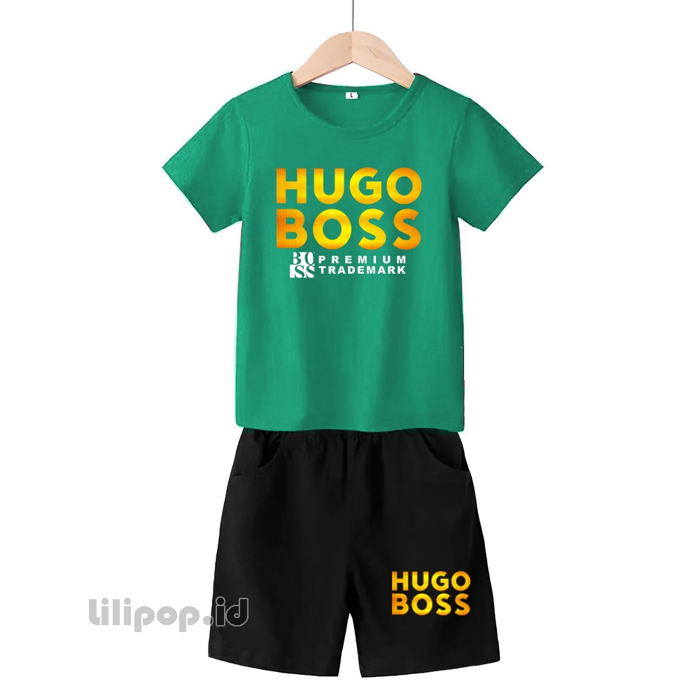 Baju Anak Stelan Kaos 3/4 Hugo Cowok Cewek  Usia 1 - 4 Tahun Celana Pendek Harian