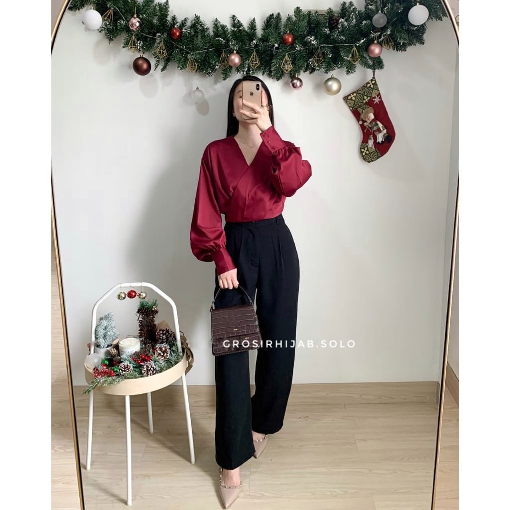 (DBY) BLOUSE MIRANTI OVERSIZE CROP TOP OUTER ATASAN WANITA SHIRT SATIN