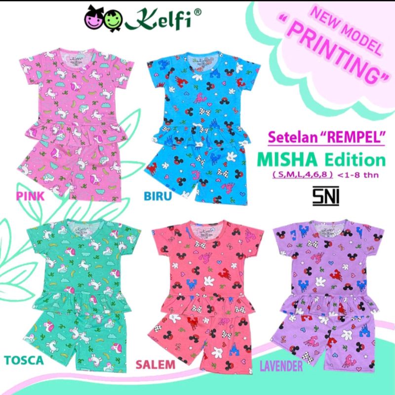 KELFI SETELAN REMPEL PRINTING ANAK CEWEK / SET BAJU ANAK CEWEK