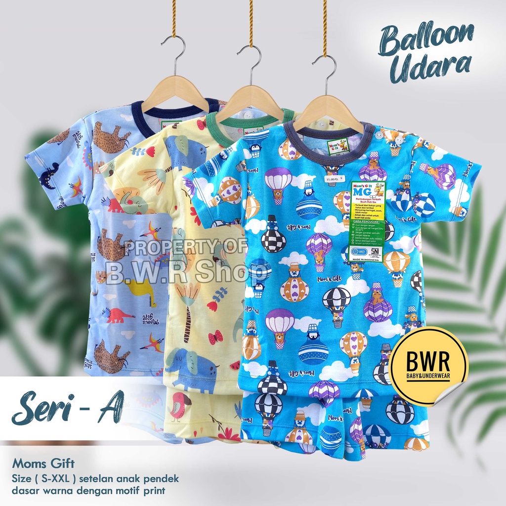 [ 3 Setel ] Setelan PENDEK Moms Gift Balloon Udara / Balon Baju Bayi Setelan Mom's Gift Terbaru Piyama Anak Unisex Pendek Baju Tidur | Bwr