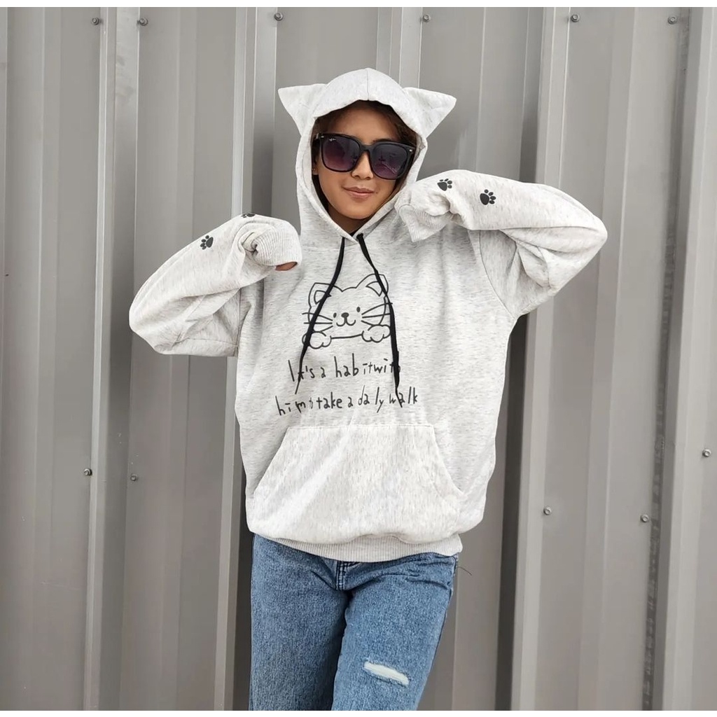 MIAU CAT HOODIE SWEATER WANITA OUTERWEAR JACKET CUTE ALA KOREAN FASHION TERBARU ATASAN LUCU