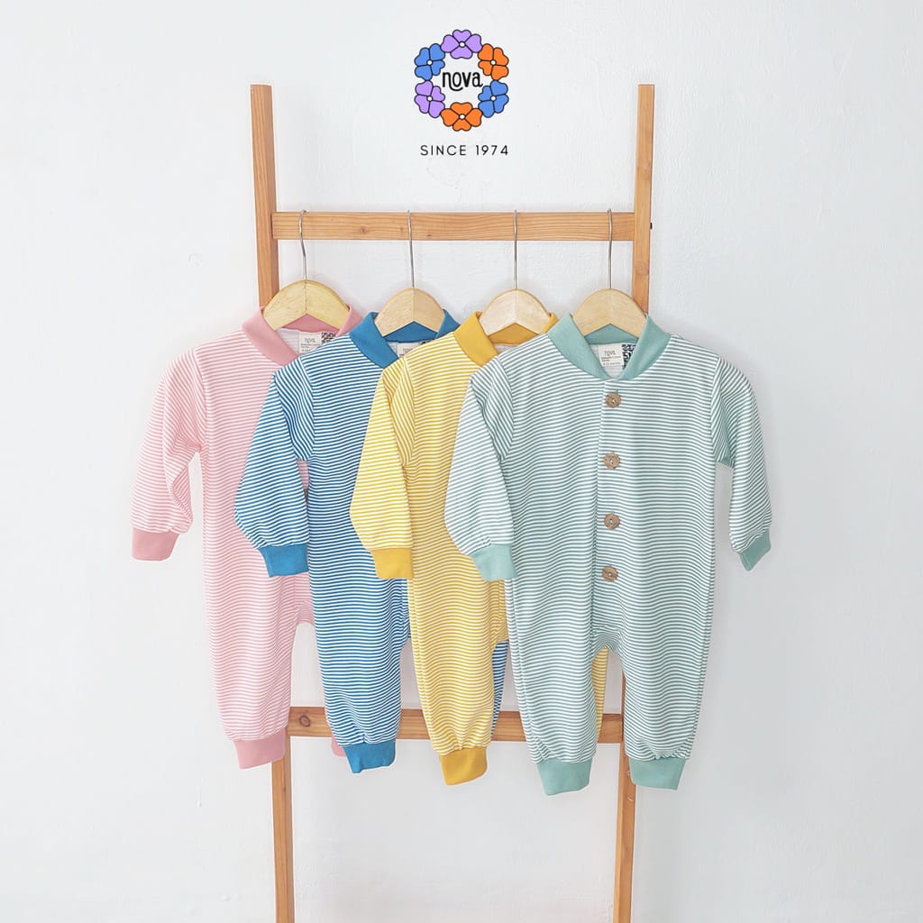 Ezy Sleepsuit Stripe Series Nova Baby Jumper Panjang Baju Tidur Buka Kaki Piyama Bayi Motif Garis Salur Baby Newborn 0-24 Bulan