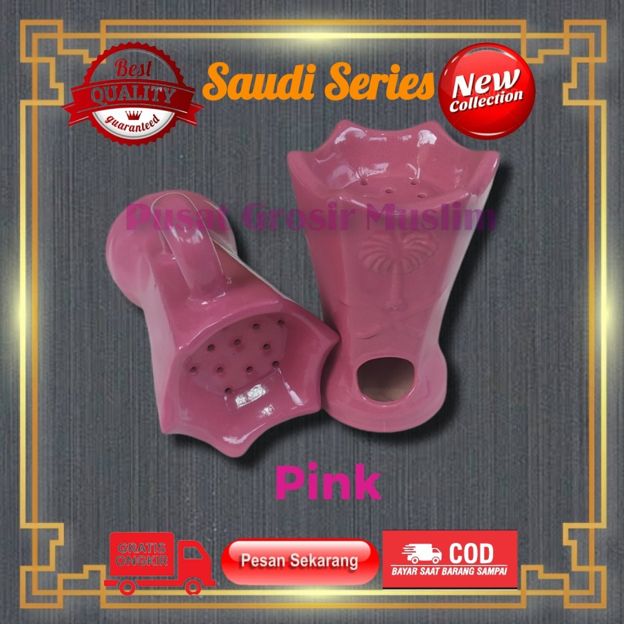 Tempat Bakaran Dupa Kramik Motif Saudi PINK Buhur Wadah gaharu Bukhur Prapen Keramik