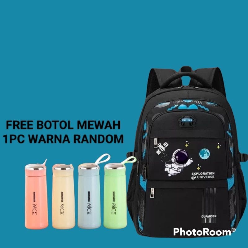 Tas Ransel Anak Astronot Tas Sekolah Anak TK SD SMP Terbaru Paket Botol + Jam + Coverbag