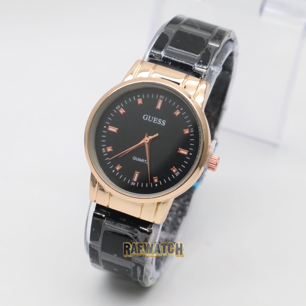 Jam Tangan Pasangan Pria Wanita Analog Casual Rantai Stainless Hitam Rose RPA7