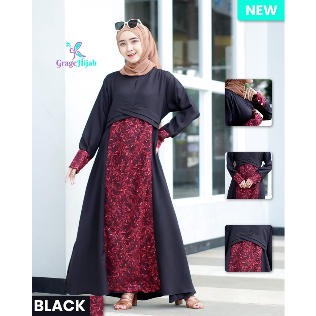 GAMIS BROKAT HASANAH syari wollycrepe burkat  syari brokat muslimah fashion style terbaru