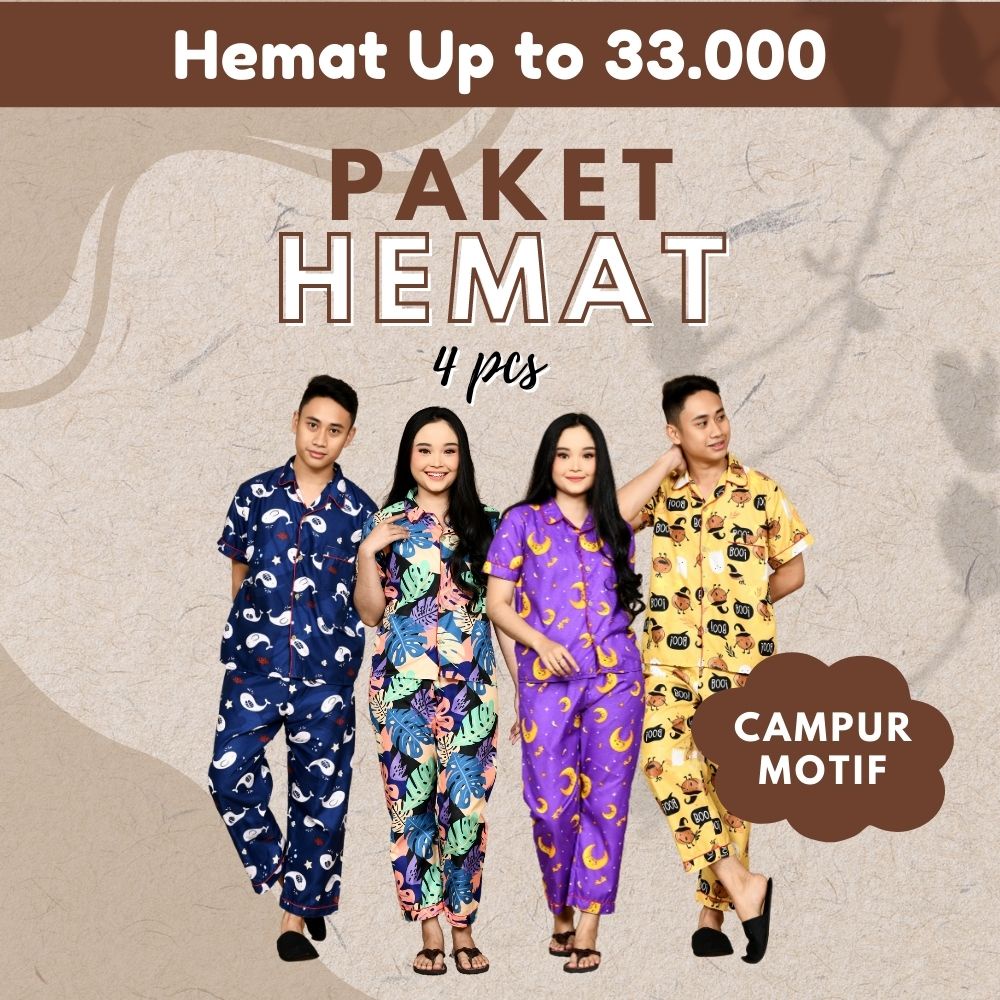 Paket Hemat Piyama CP ( Size M, L, XXL ) ( 4 pcs ) Pria / Wanita / Baju Tidur Dewasa / Setelan Piyama Celana Panjang Lengan Pendek