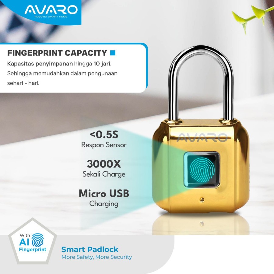 Avaro SL06 Smart Padlock Gembok Pintar AI Intelligence Zinc-alloy Steel