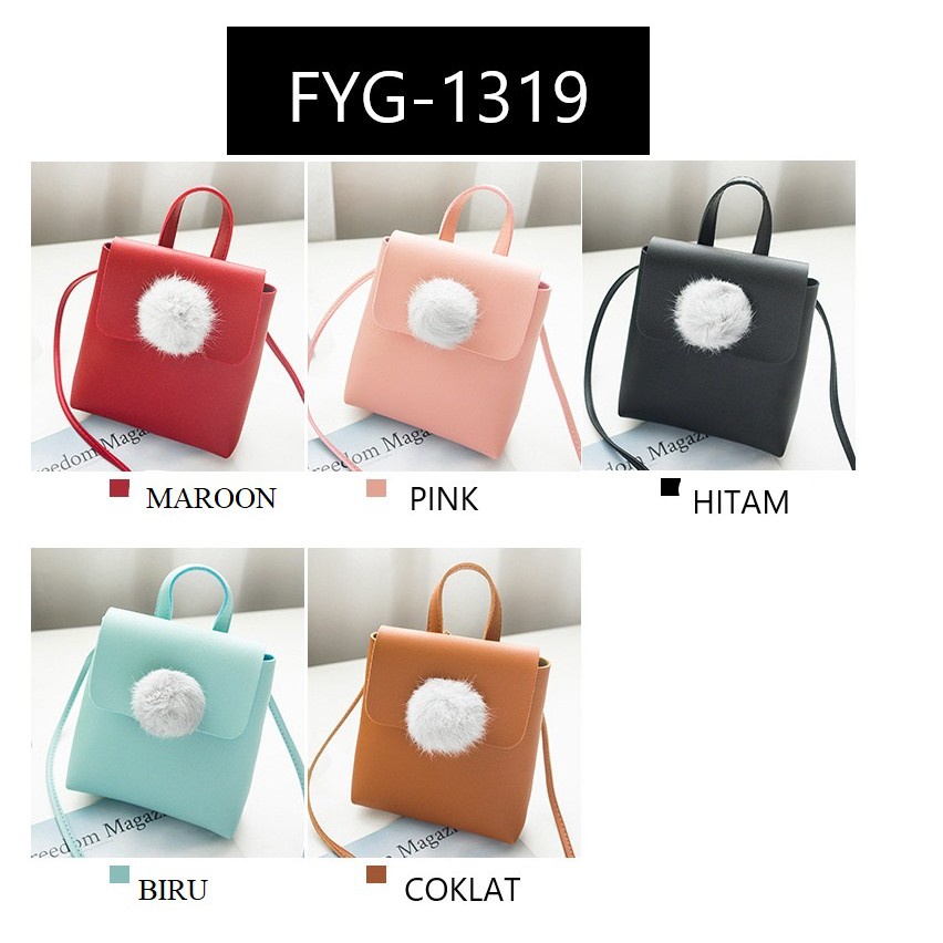 FYGALERY FYG1319 Sling Bag Wanita Pompom Tas Selempang Perempuan Polos Murah