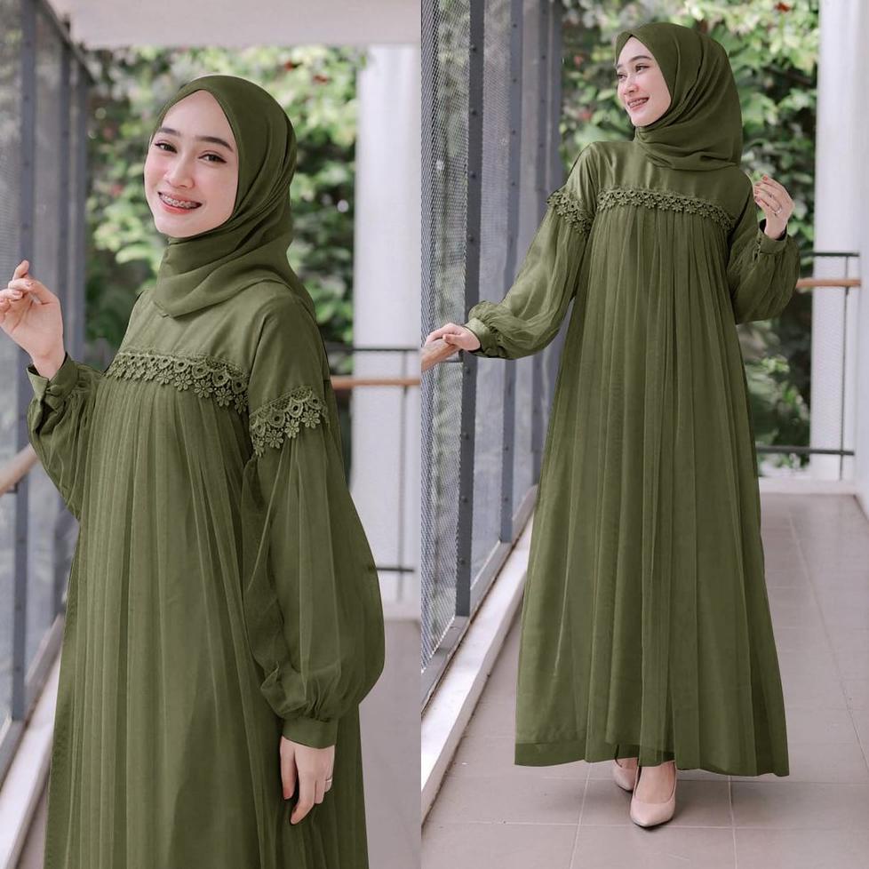STOK TERBARU MAXI DRESS PANJANG NURAINI | GAMIS MUSLIM MURAH PEREMPUAN BROKAT TILE CANTIK RENDA IMPO