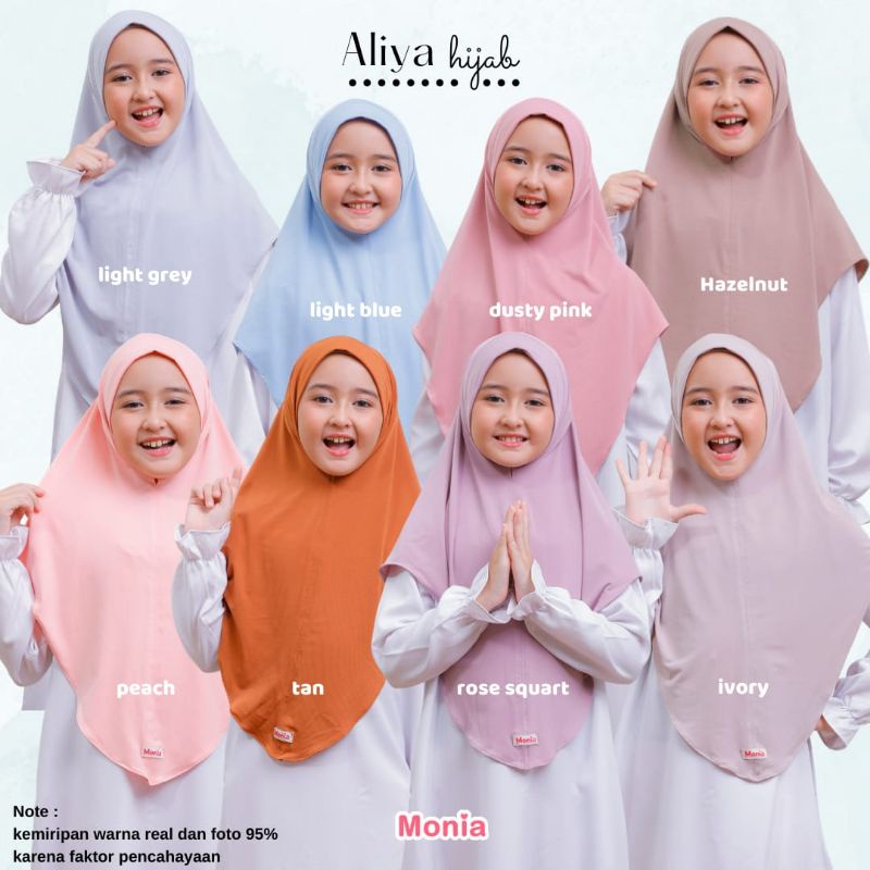 Aliya Hijab by Monia Hijab Kids size L (6-8th)| Hijab Instant Terbaru | Hijab anak instant