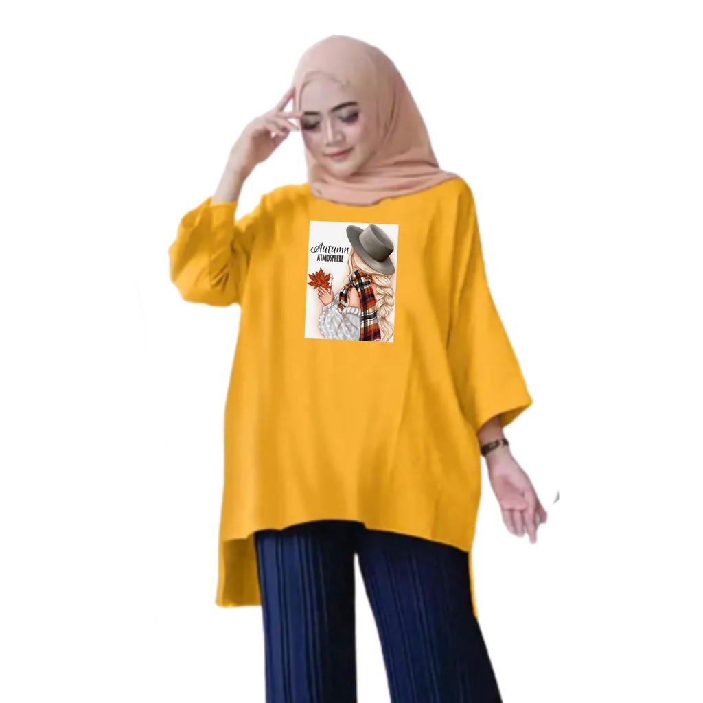 Atasan Baju Tunik Kaos Wanita Oversize LD 130 Cm Terbaru 2023 Viral Gambar DTF Bahan Kaos Babyterry . Atasan Baju Wanita Santai Tunik Wanita Dewasa Cewek Jumbo Kekinian Murah Big Size Autumn Atmosphere