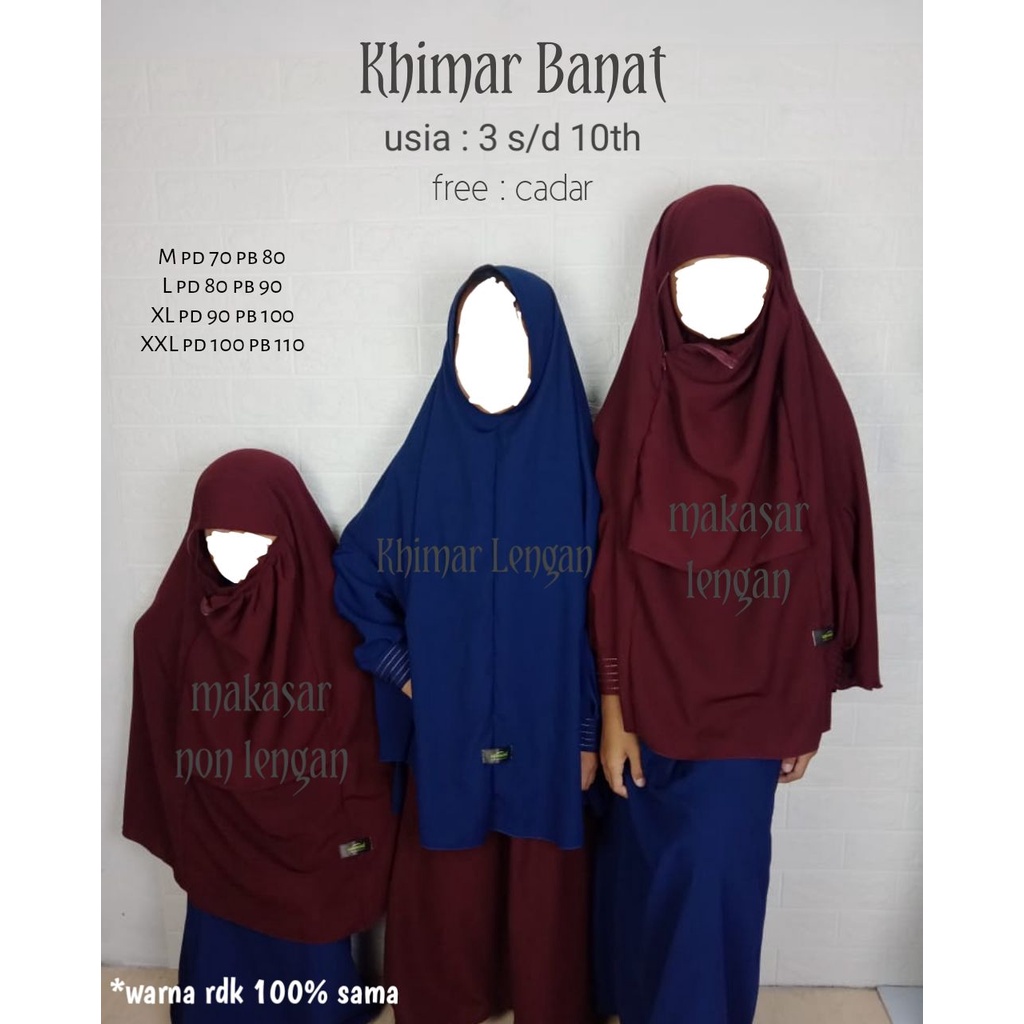 Jilbab Makasar BANAT (safar tanpa purdah) usia 3 s.d 10th jetblack & new fortaleza