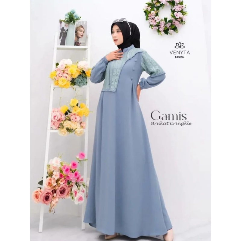 GAMIS TERBARU WANITA MUSLIM LIVY DRESS CRINKLE APLIKASI BURKAT GAMIS MODEL KEKINIAN