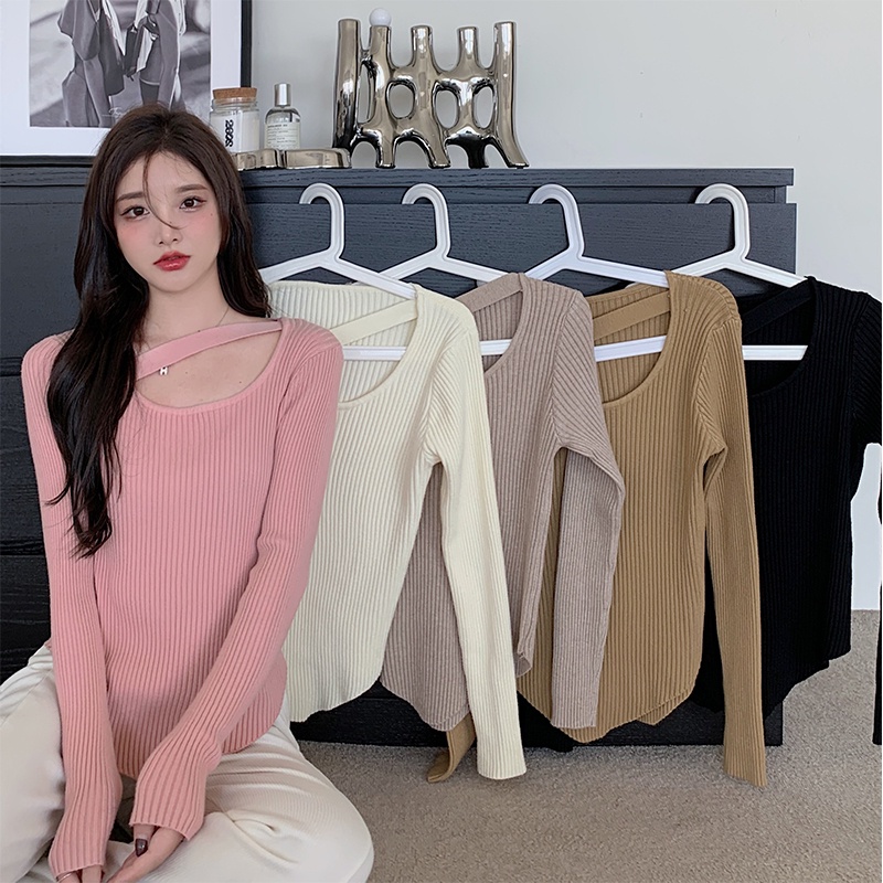 Sweater Inner Rjaut Wrap Top Baju Rajut Lengan Panjang Blouse Import Wanita