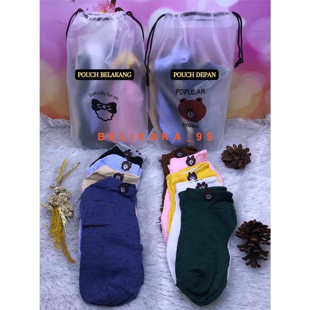 (10 PASANG+POUCH) KAOS KAKI ANKLE SEMATA KAKI MOTIF BERUANG IMPORT / KAOS KAKI PENDEK WANITA / KAOS KAKI MOTIF BERUANG / KAOS KAKI BROWN / KAOS KAKI MOTIF BEAR / KAOS KAKI FREE POUCH / KAOS KAKI ISI 10 PASANG / KAOS KAKI LUCU / KAOS KAKI CEWEK