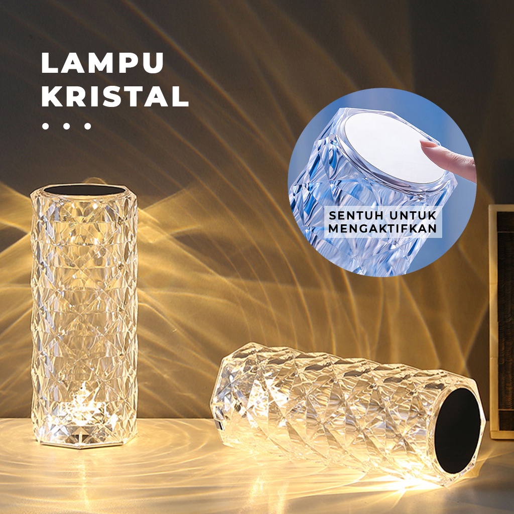 Lampu Meja Crystal Tombol Sentuh Led Aesthetic USB Charger Lampu Tidur Hias Romantic Tumblr Lamp Portable Mewah Lampu Tumbler Kristal |GROSIRXPRESS