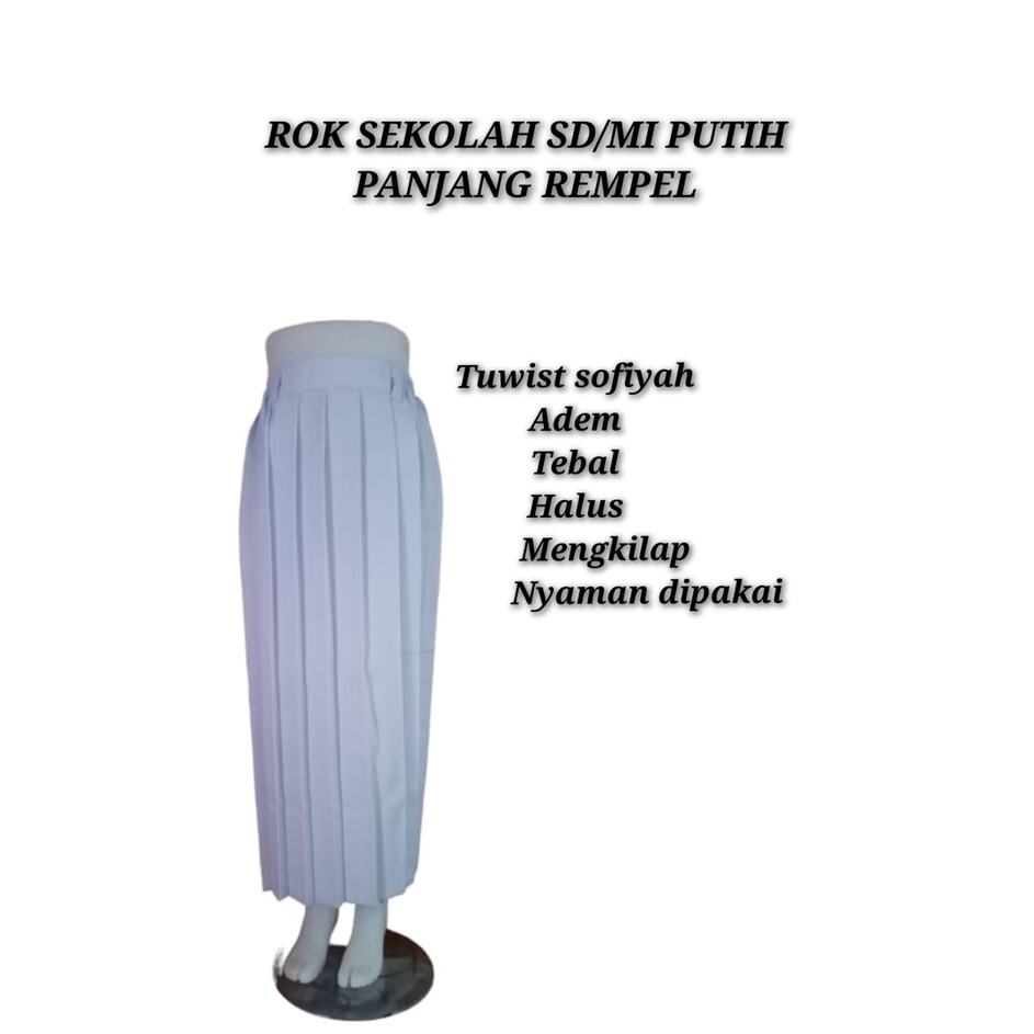 Rok seragam sekolah SD/MI Panjang Kelas 1/2/3/4/5/6 XL rempel polos Putih high tuwis sofiyah