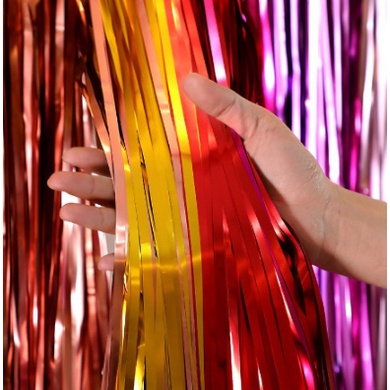 Tirai Pesata Ulang Tahun Tirai Rumbai Plastik Chrome Foil 99 x 180 Cm Foil Curtain Backdrop Curtain Selinger Metalik Import Murah