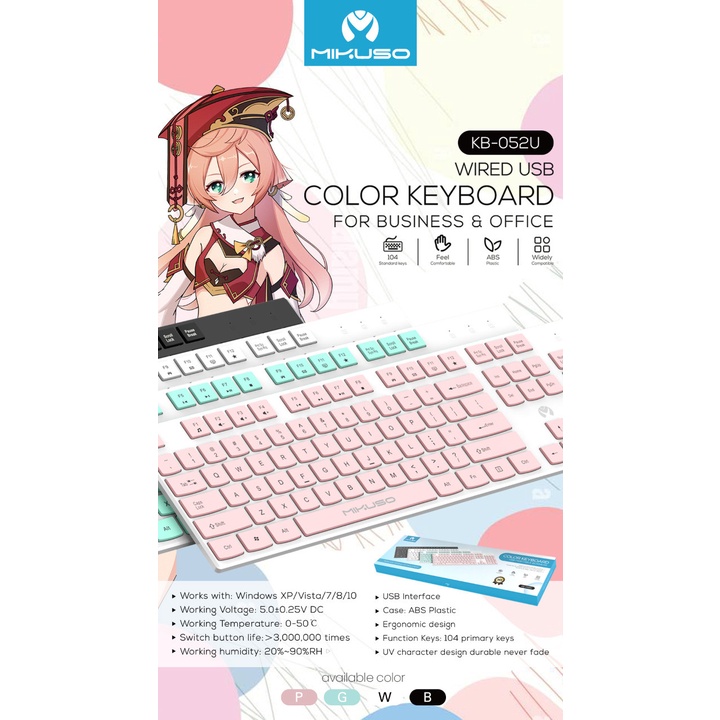 KEYBOARD MIKUSO OFFICE KB-052U USB KABEL // US LAYOUT TIPE KB052 KB052U KB 052 U KB52U KB52// KEYBORD KANTOR KANTORAN CABLE WIRED WIRE