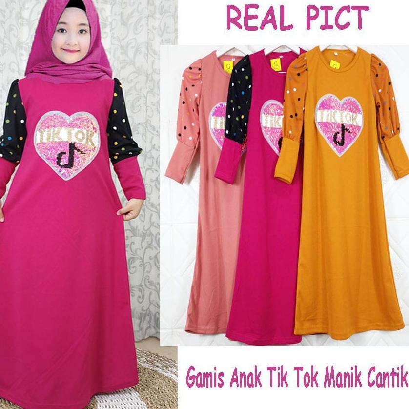 HOT SALE D95 BAJU GAMIS ANAK TIKTOK MANIK LENGAN KERUT CANTIK DRESS GAMIS FASHION MUSLIM 4-12 TAHUN 
