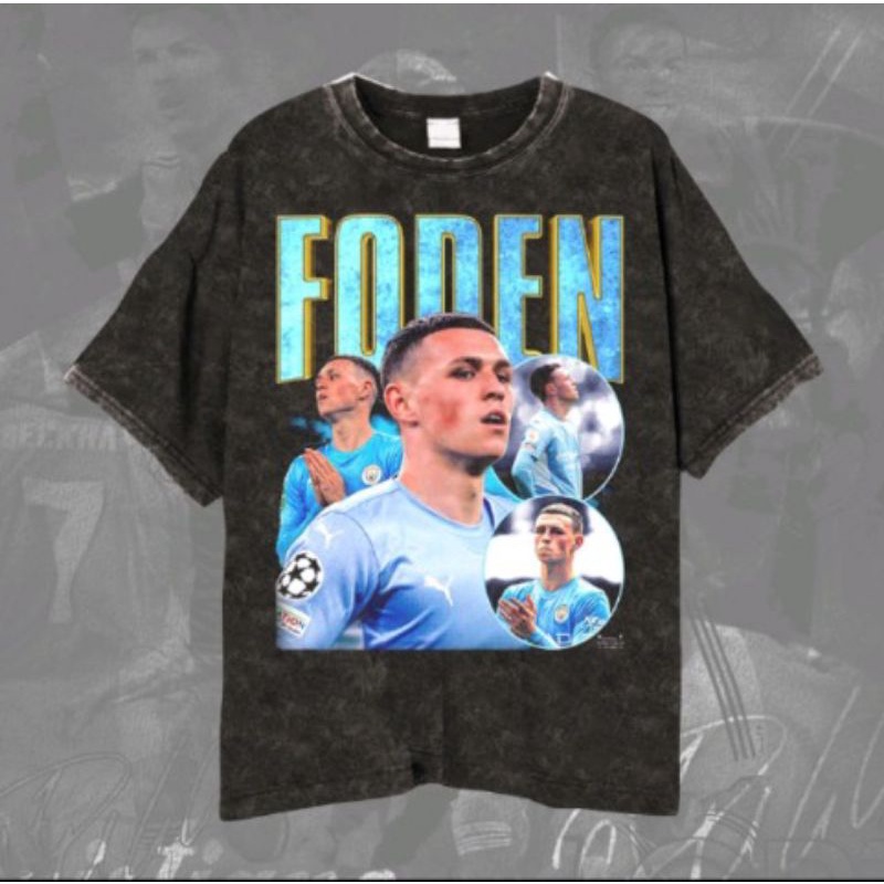 England Phill FODEN T-shirt/Kaos Bola Vintage Wash Phill Foden Mancity Unisex