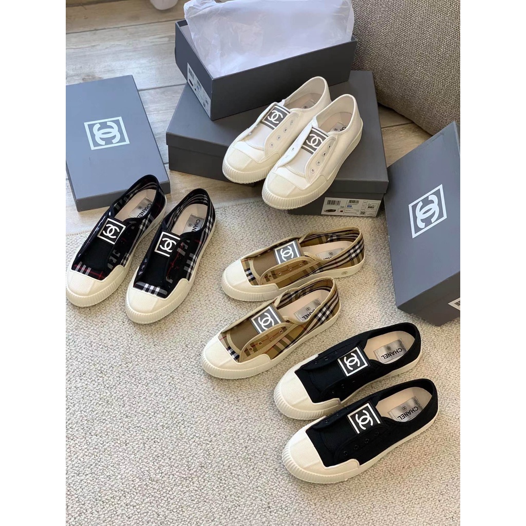 Original new Chanel Chanel Burberry checked canvas shoes