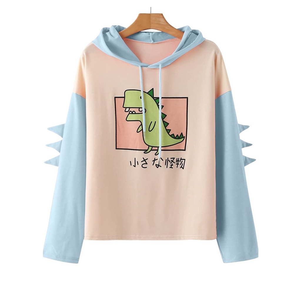 DINOS HOODIE SWEATER WANITA OUTFIT KOREAN STYLE ATASAN JUMPER MOTIF LUCU HOODIE CUTE GIRL