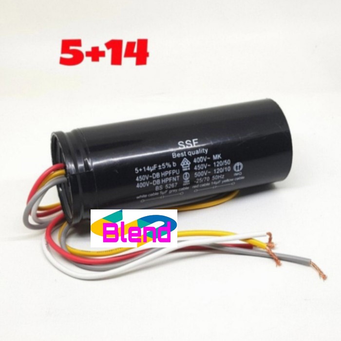 Kapasitor Mesin Cuci 5+14 uf/Capasitor/Capacitor Double 5+14 Mikro