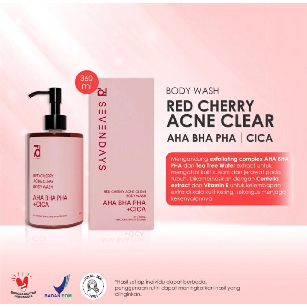 Seven Days Red Cherry Acne Clear AHA BHA PHA Body Wash (PINK) 360ML (7DBW Red Cherry)