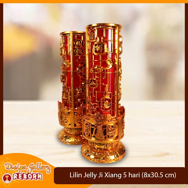 Lilin Jelly Gelas Merah Puja Sembahyang 5 hari Ji Xiang Tinggi 30,5cm