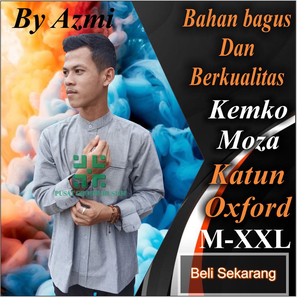 Baju Moza Kemko Tangan Panjang Abu abu Kemeja Koko by Moza Bahan Oxford High Premium Quality