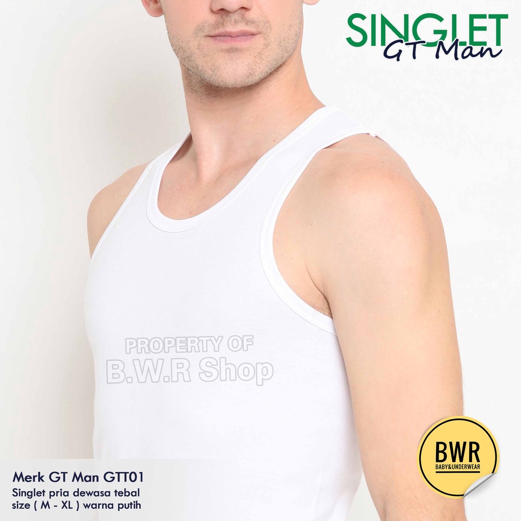 Singlet Tangtop GT Man GTT 01 Putih / Kaos Dalam Pria Dewasa Dasar Putih Pure Natural &amp; Comfort | Bwr
