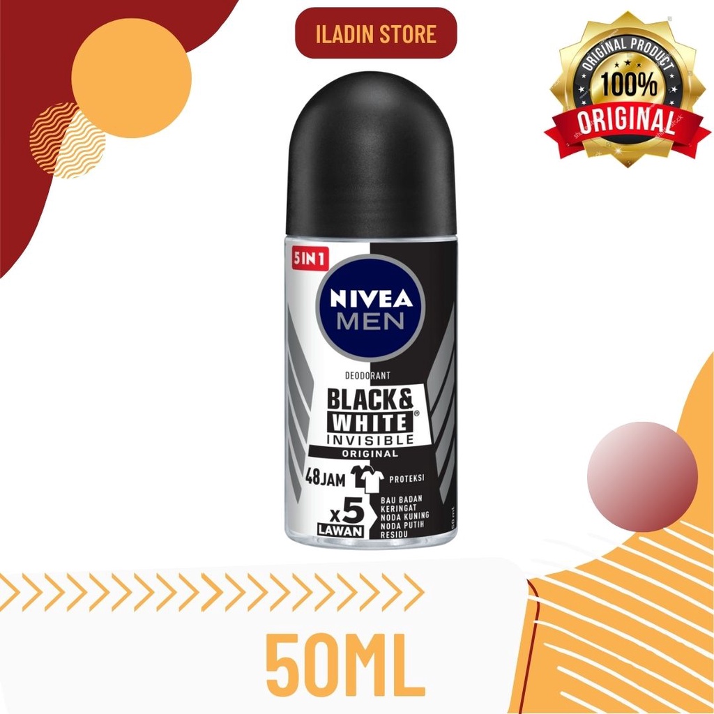 Nivea Men Deodorant Invisible Black &amp; White ORIGINAL Roll On 50 ml