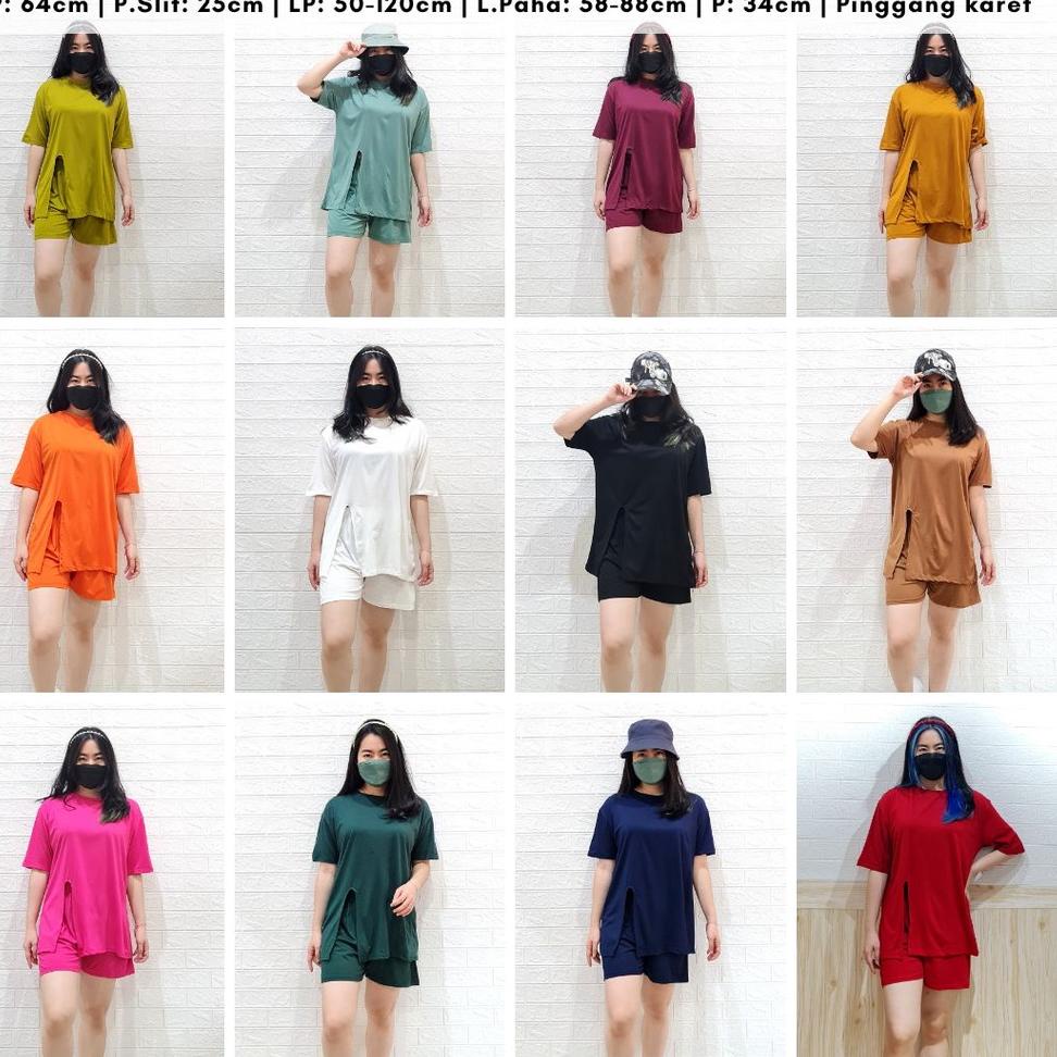 HARGA BERSAHABAT READY 4119 FREYA ONE SLIT SHORT SET KAOS POLOS BIGSIZE OVERSIZE S-XL