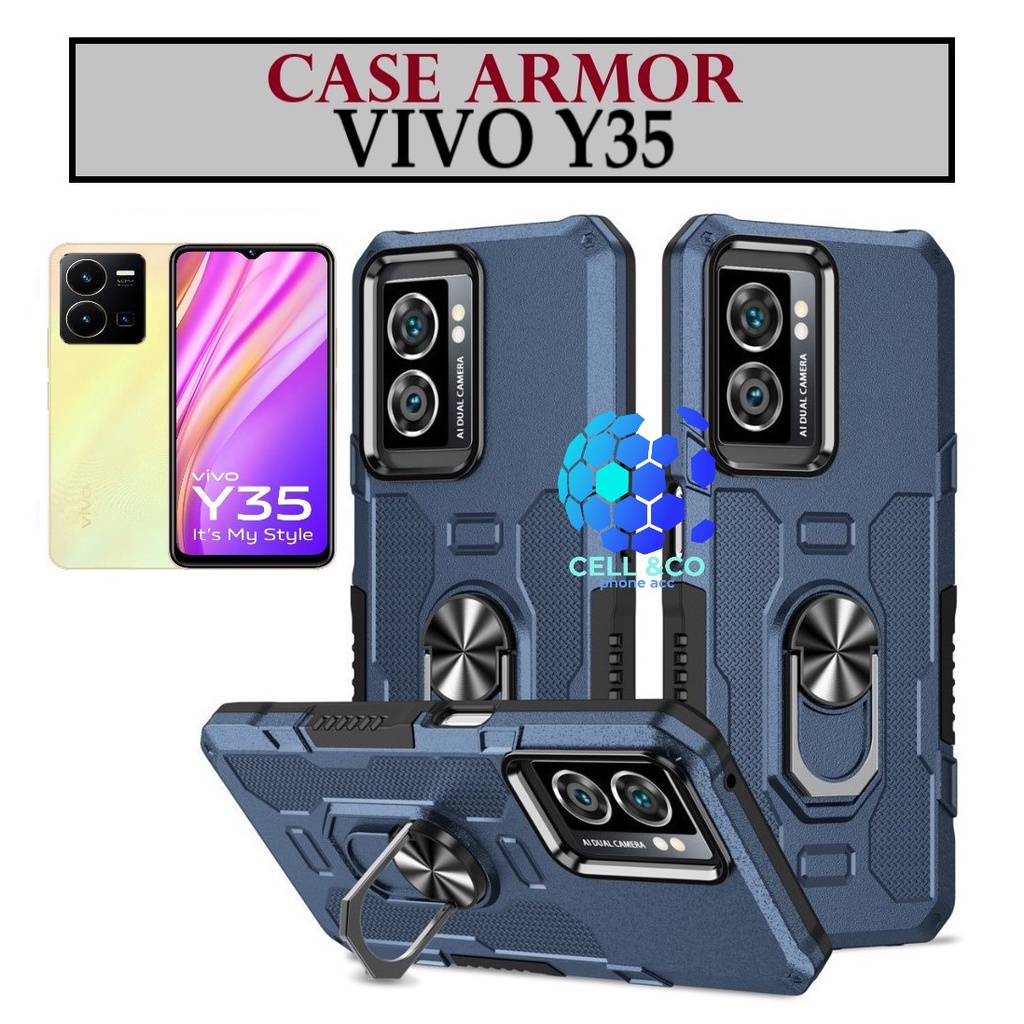 Case Armor VIVO Y35 Iring Cincin Magnetic Kesing Hp Protect kamera Premium Hard Case Standing Robot Pelindung Kamera VIVO Y35