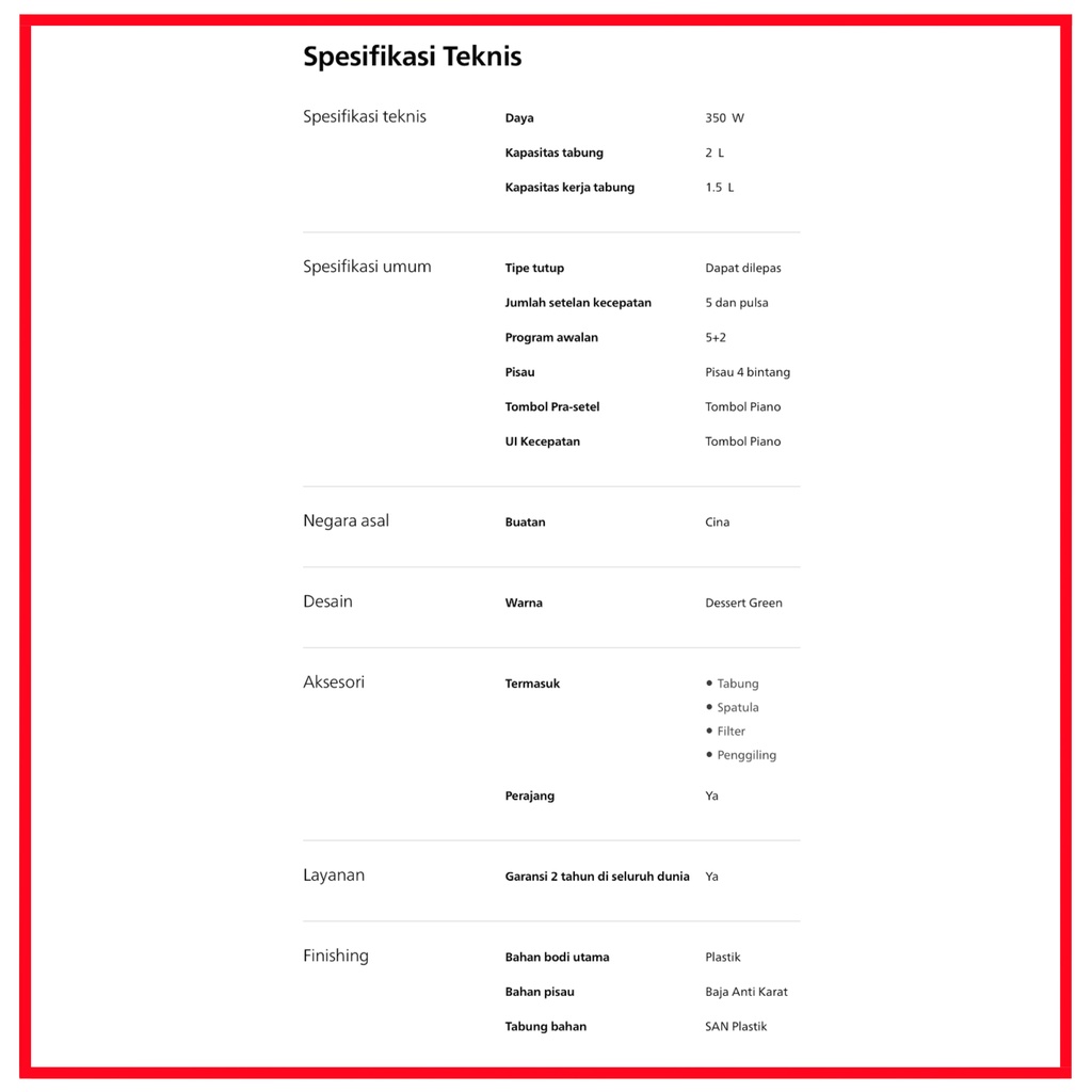 BLENDER PHILIPS PLASTIK HR2223/30 HIJAU HR 2223 GARASI RESMI 2 TAHUN