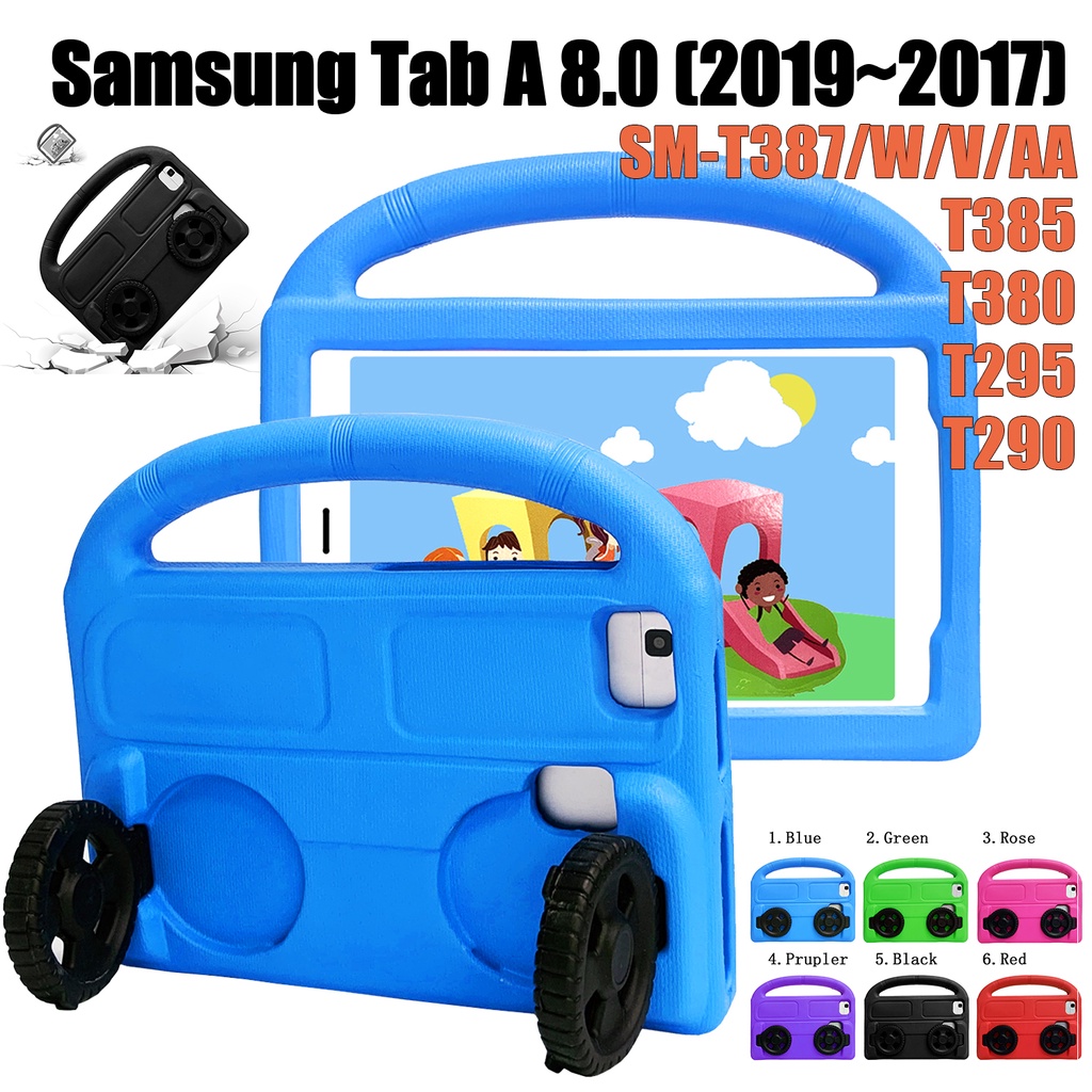 Untuk Samsung Galaxy Tab A 8.0 (2019.2018.2017) 8.0 &quot;SM-T290 SM-T295 SM-T380 SM-T385 SM-T387 SM-T387W/V/AA Fashion Anak Tablet Perlindungan Case Portable Roda Stand Shockproof Cover